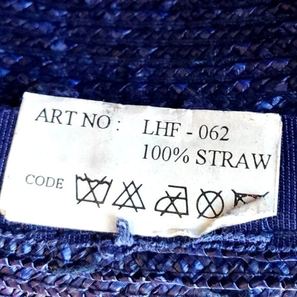 Vintage Straw Hat Blue Bowler Faded Purple Satin Ribbon - Picture 5 of 10